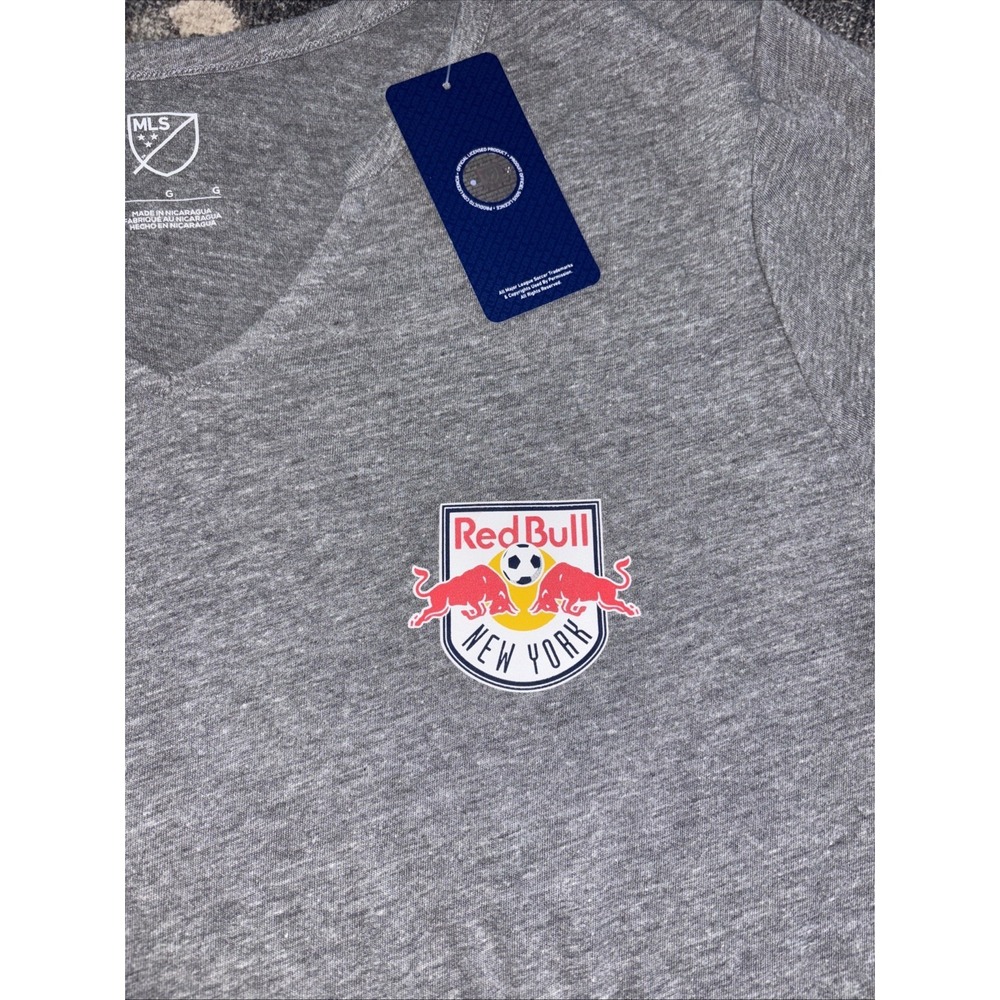 New York Red Bulls MLS V Neck  T Shirt Womens Size Large Soccer Gray